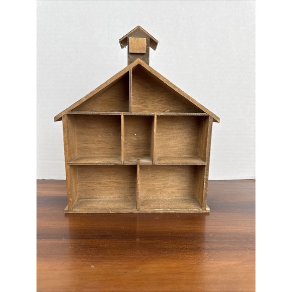 Vintage Wood Trinket Shelf House Shaped Wooden Knick Knack Small Display 8.5" - Picture 1 of 6